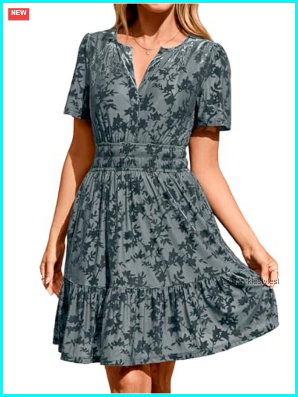 Velvet Short Sleeve V Neck Mini Dress with Pockets Semi Formal
